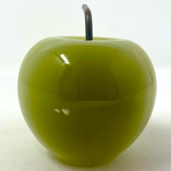 Carved stone alabaster green apple with metal stem. - Picture 2 of 9